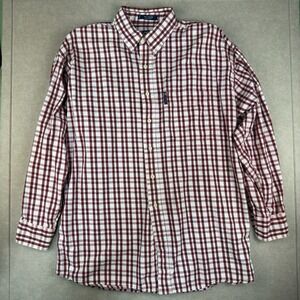 Chaps Ralph Lauren‎ Shirt Mens L Red White Plaid Long Sleeve Cotton Button-Up